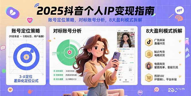 （15711期）2025抖音个人IP变现指南，账号定位策略，对标账号分析，8大盈利模式拆解-网创资源