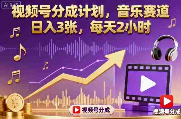 视频号分成计划，音乐赛道，日入3张，每天2小时-网创资源