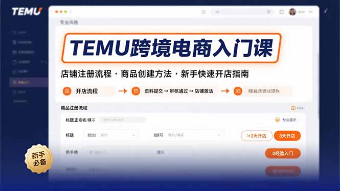 （15682期）TEMU跨境电商入门课，店铺注册流程，商品创建方法，新手快速开店指南-网创资源