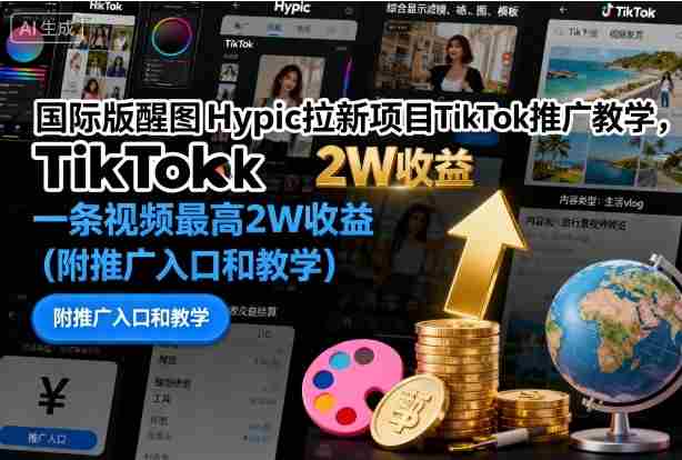 国际版醒图Hypic拉新项目TikTok推广教学，一条视频最高2W收益（附推广入口和教学）-网创资源
