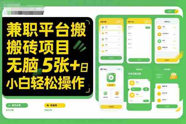 兼职平台搬砖项目无脑操作日入5张＋小白轻松操作-网创资源