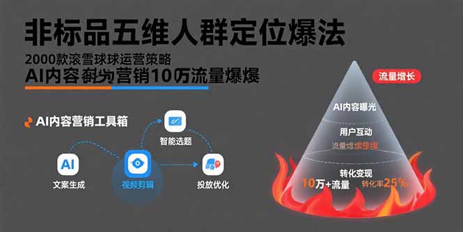 （15619期）非标品五维人群定位法，2000款滚雪球运营策略，AI内容营销10万流量引爆-网创资源