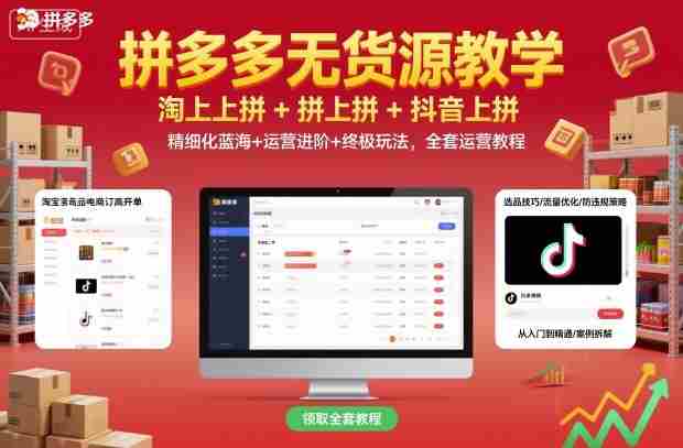 拼多多无货源教学，淘上拼+拼上拼+抖上拼，精细化蓝海+运营进阶+终极玩法，全套运营教程-网创资源
