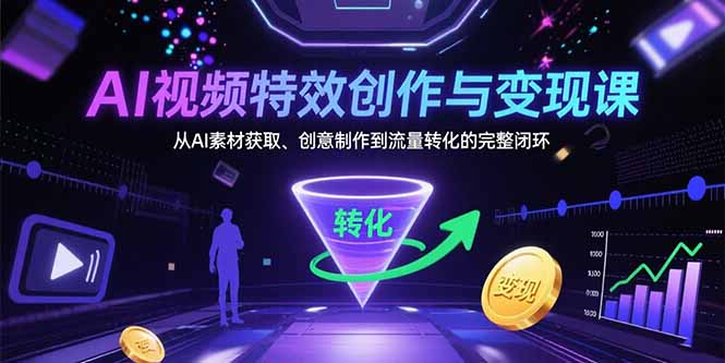 （15587期）AI视频特效创作与变现课：从AI素材获取、创意制作到流量转化的完整闭环-网创资源