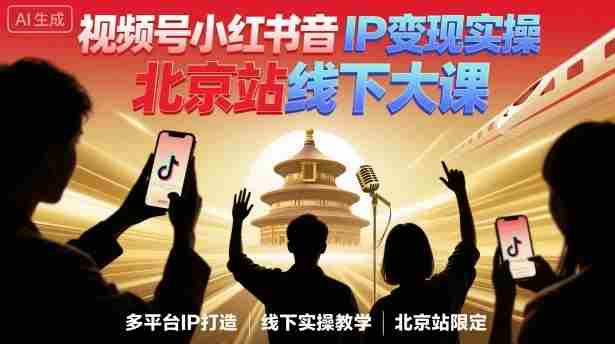 视频号小红书抖音IP变现实操北京站线下大课，40+行业短视频高变现姿势，100+IP高变现实操技术-网创资源