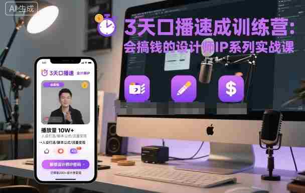 3天口播速成训练营，会搞钱的设计师IP系列实战课-网创资源