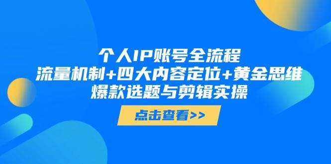 个人IP账号全流程：流量机制+四大内容定位+黄金思维, 爆款选题与剪辑实操-网创资源