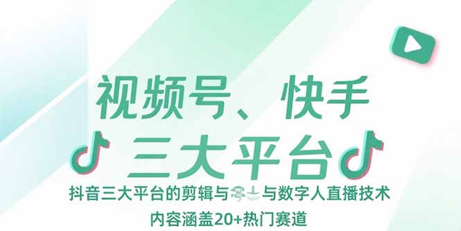 （15449期）视频号、快手、抖音三大平台的剪辑与数字人直播技术，内容涵盖20+热门赛道-网创资源