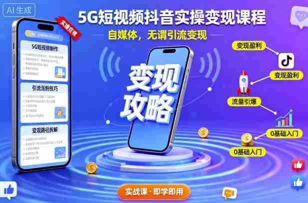 5G短视频抖音实操变现课程，自媒体，无谓引流变现-网创资源
