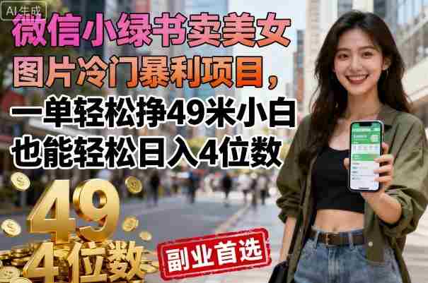 微信小绿书卖美女图片冷门暴利项目，一单轻松挣49米小白也能轻松日入4位数-网创资源