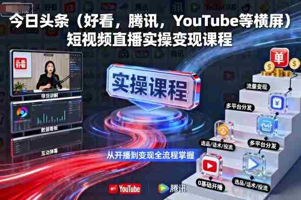 今日头条（好看，腾讯，YouTube等横屏）短视频直播实操变现课程-网创资源
