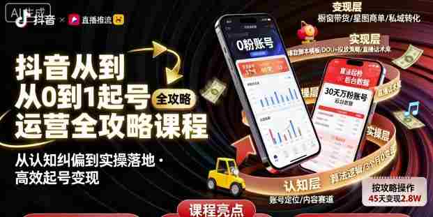 抖音从0到1起号运营全攻略课程，从认知纠偏到实操落地，高效起号变现-网创资源