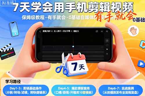 7天学会用手机剪辑视，保姆级教程，有手就会，0基础自媒体短视频创作教程-网创资源