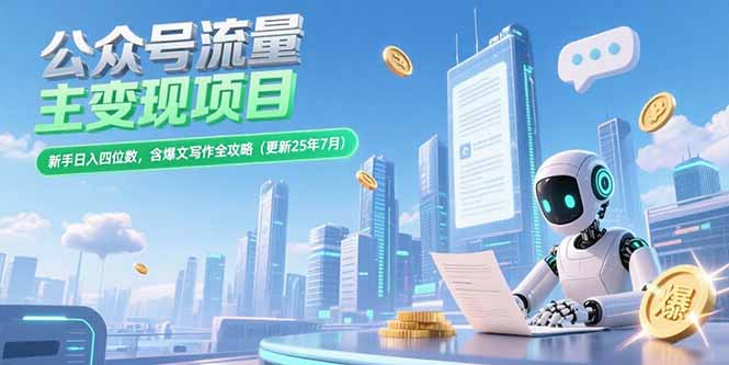（15340期）公众号流量主变现项目，新手日入四位数，含爆文写作全攻略(更新25年7月)-网创资源