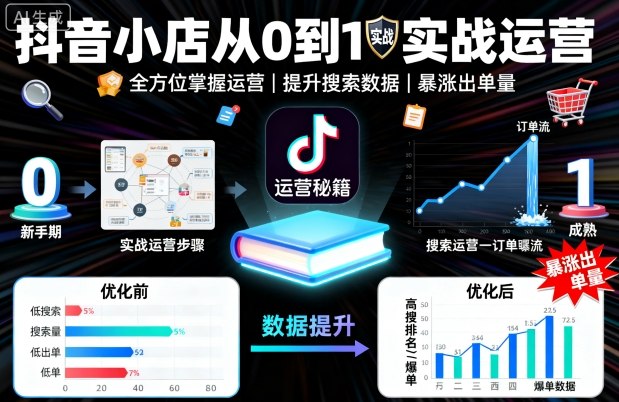 抖音小店从0到1实战运营，帮你全方位掌握小店运营，提升搜索数据与出单量-网创资源