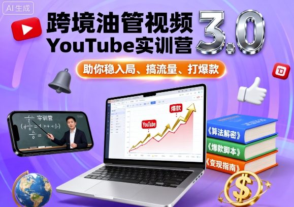 跨境油管视频YouTube实训营3.0，助你稳入局、搞流量、打爆款-网创资源