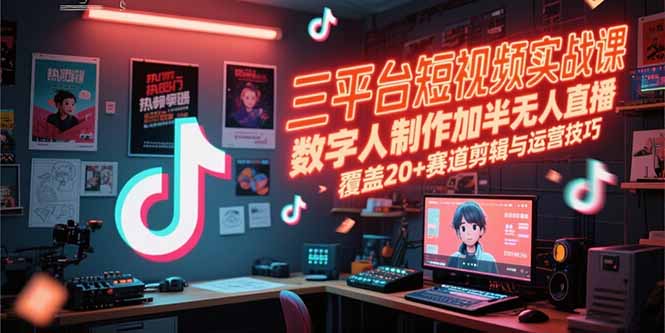 （15265期）三平台短视频实战课，数字人制作加半无人直播，覆盖20+赛道剪辑与运营技巧-网创资源