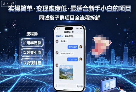 实操简单，变现难度低，最适合新手小白做的项目，每天轻松收入3张，同城搭子群项目全流程拆解-网创资源