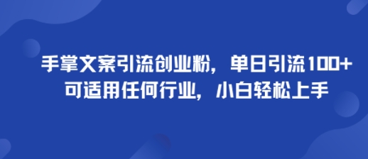 手掌文案引流创业粉，单日引流100+，可适用任何行业，小白轻松上手-网创资源