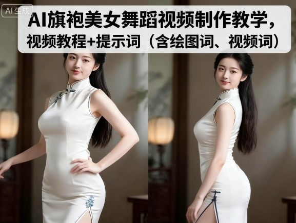 AI旗袍美女舞蹈视频制作教学，视频教程+提示词（含绘图词、视频词）-网创资源