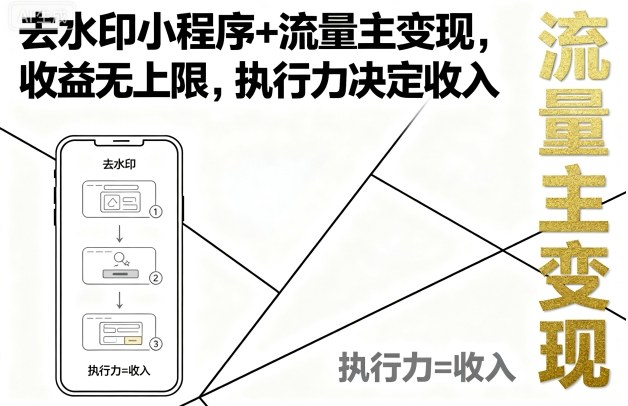 去水印小程序+流量主变现，收益无上限，执行力决定收入-网创资源