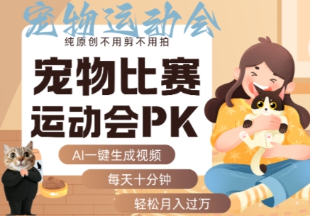 AI一键生成宠物比赛运动会PK视频，纯原创不用剪不用拍，每天十分钟，轻松月入过1W+-网创资源