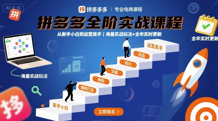 拼多多全阶实战课程，从新手小白到运营高手，海量实战玩法+全年实时更新【2025年9月更新】-网创资源