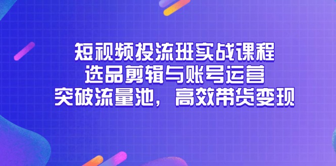 （14868期）短视频投流班实战课程，选品剪辑与账号运营，突破流量池，高效带货变现-网创资源