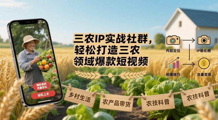 三农IP实战社群，轻松打造三农领域爆款短视频-网创资源