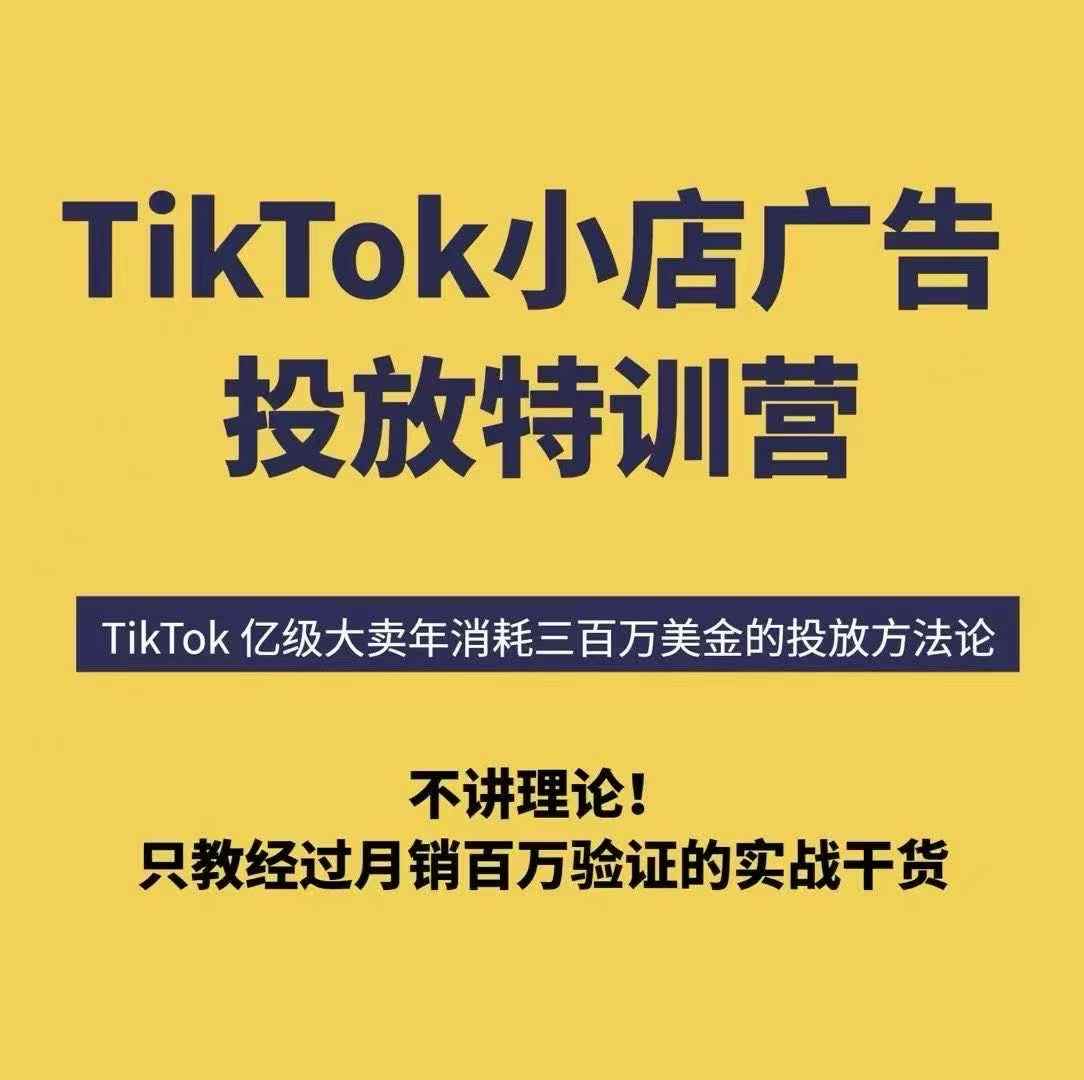 TikTok小店广告投放特训营，6天破局计划专治各种“投不动”，教你经过月销百万验证的实战干货-网创资源