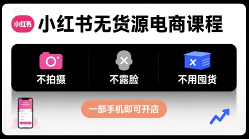 小红书无货源电商课程，不拍摄不露脸不用囤货，一部手机即可开店-网创资源
