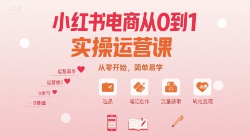 小红书电商从0到1实操运营课，从零开始，简单易学-网创资源
