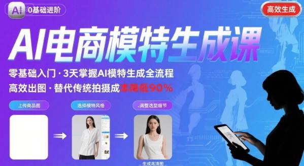 AI模特进阶课程，0基础高效生成逼真电商模特图-网创资源