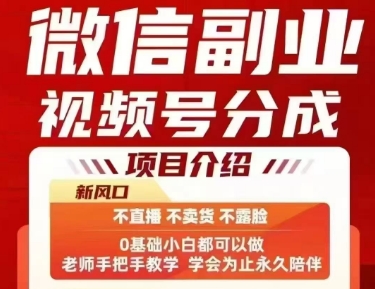 微信副业视频号分成，不直播 不卖货 不露脸，三五分钟即可完成一条作，每日收益几十、几张不等-网创资源