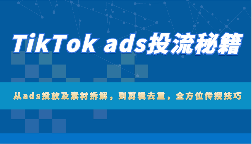 TikTok ads投流秘籍：从ads投放及素材拆解，到剪辑去重，全方位传授技巧-网创资源