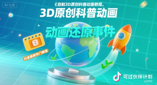 自制3D原创科普动画教程，动画还原事件，抖音最新热门赛道，可过伙伴计划-网创资源