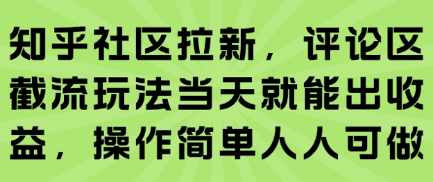 知乎社区拉新，评论区截流玩法当天就能出收益，操作简单人人可做-网创资源
