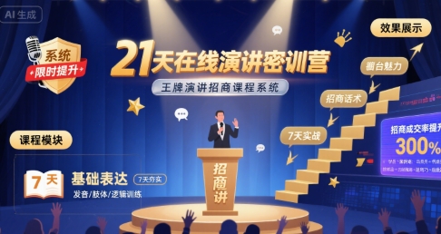 21天在线演讲密训营，王牌演讲招商课程系统-网创资源