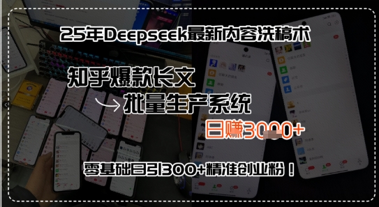 25年Deepseek最新内容洗稿术，知乎爆款长文批量生产系统，零基础日引300+精准创业粉!-网创资源