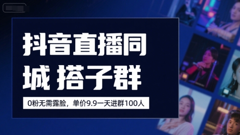 抖音直播同城搭子群，0粉无需露脸，单价19.9，一天进群100人-网创资源