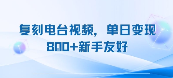 复刻电台视频，单日变现8张+新手友好，长期可做-网创资源