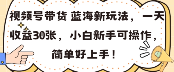 视频号带货蓝海新玩法，一天收益3张，小白新手可操作，简单好上手!-网创资源