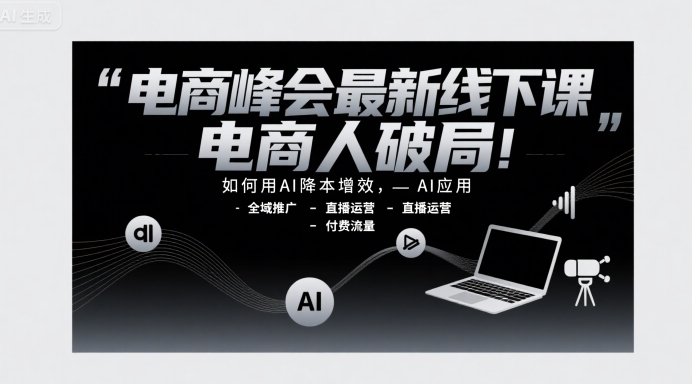 电商峰会最新线下课，电商人破局，如何用AI降本增效，AI应用-全域推广-直播运营-付费流量-网创资源