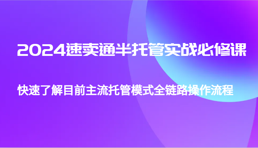 2024速卖通半托管从0到1实战必修课，帮助你快速了解目前主流托管模式全链路操作流程-网创资源
