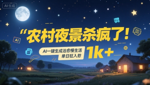 农村夜景杀疯了！AI一键生成治愈系慢生活，单日狂入1k+-网创资源