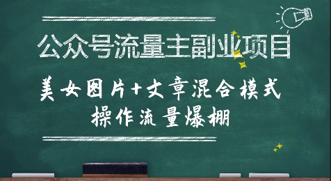 公众号流量主副业项目，美女图片+文章混合模式操作流量爆棚-网创资源