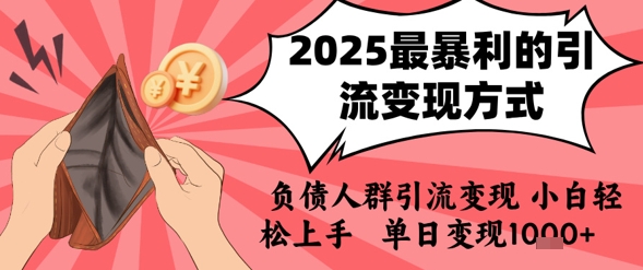 2025年最暴利的引流变现方式，负债人群引流变现，小白轻松上手，日入1k-网创资源