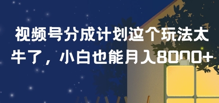 视频号分成计划这个玩法太牛了，小白也能月入8k+-网创资源
