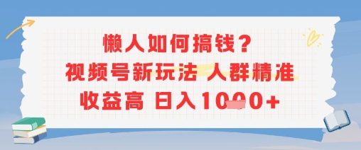 懒人如何搞钱？视频号新玩法，人群精准收益高，日入多张-网创资源