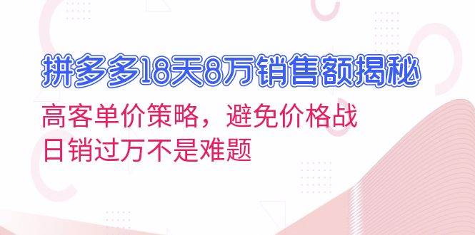 拼多多18天8万销售额揭秘：高客单价策略，避免价格战，日销过万不是难题-网创资源